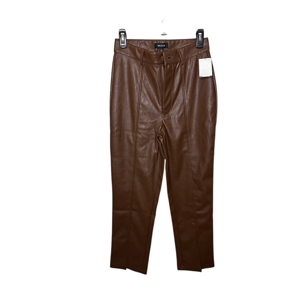 Wildfox Brown Faux Leather Pants High Waist Straight Leg Trousers